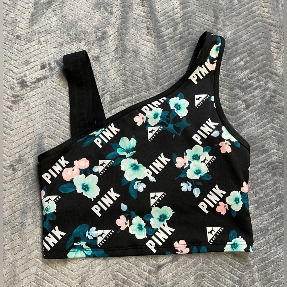 VS PINK Ultimate Unlined‎ Asymmetrical Floral Sports Bra Small